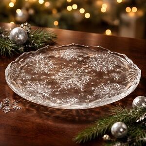 Vintage Mikasa Crystal Snowflake Pattern Oval Serving Dish